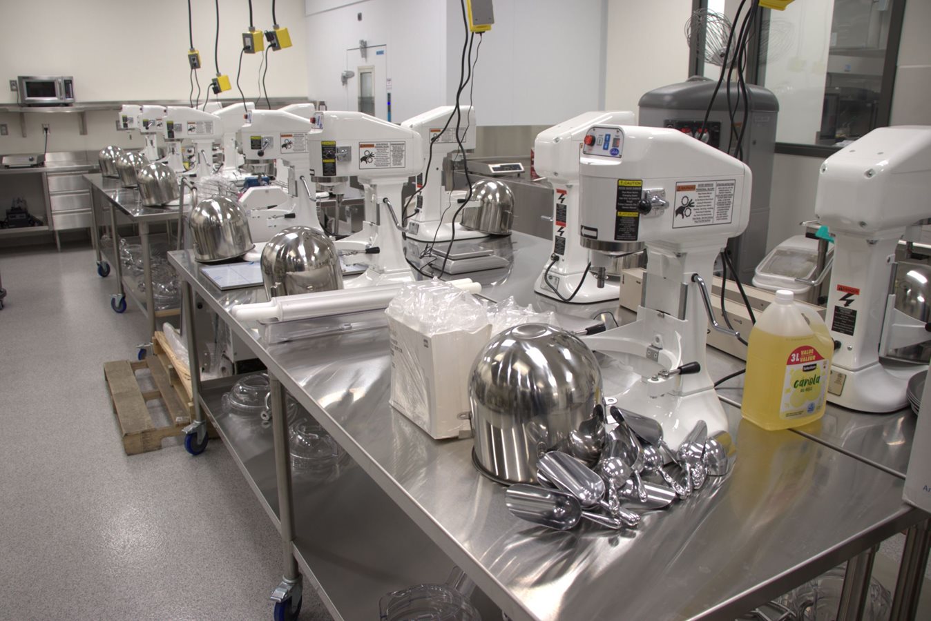 Mixers fill the Pastry Arts area of the Technical Vocational Education wing.