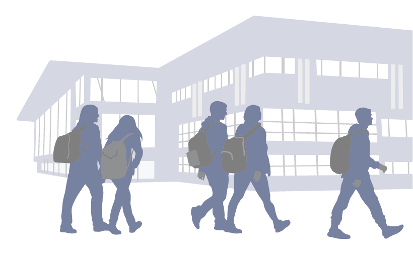 A graphic of students walking outside of school.