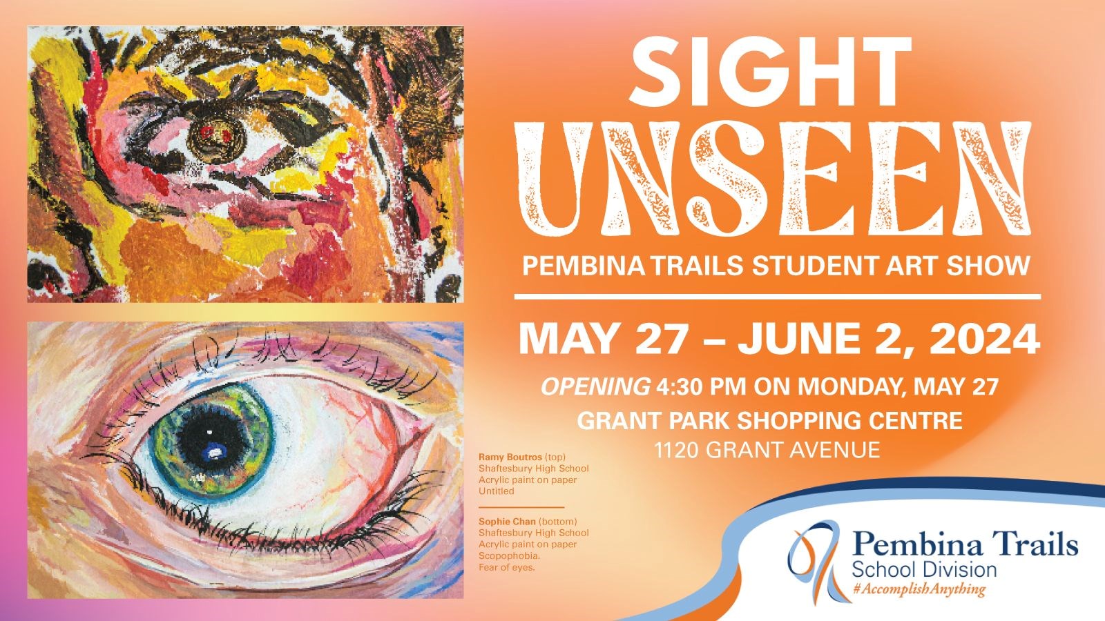 Get a peek at some of the artwork from "Sight Unseen" this year's Pembina Trails student art